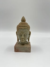Carved Buddha Head on Stone Base