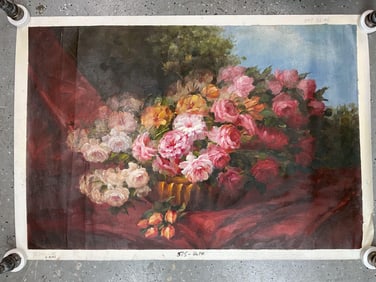 Floral Still Life with Roses Oil on Canvas