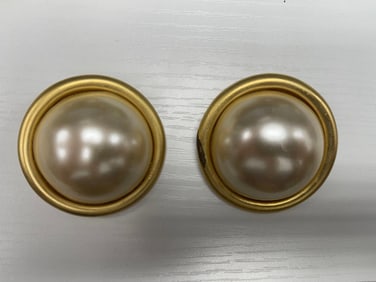 Vintage Faux Pearl and Gold-Tone Clip-On Earrings