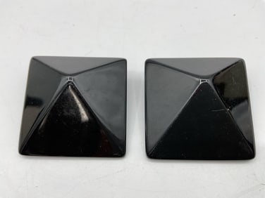 Vintage Black Pyramid Lucite Clip-On Earrings