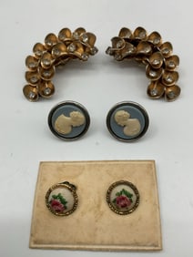 Vintage Earring Trio – Rhinestone, Cameo, and Petit Point