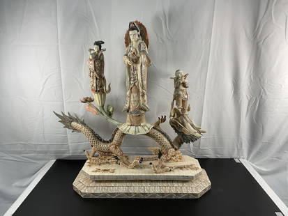 Carved Bone Gods on Dragon: Carved Bone Gods on dragon Dimensions: H32in L31in W12in