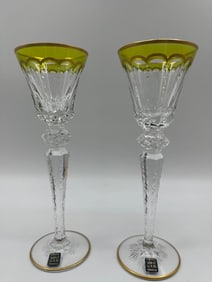 (2) Yellow and Gold Hock Wine Crystal glasses by Saint Louis
