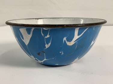 Vintage Blue and White Enamelware Graniteware Bowl