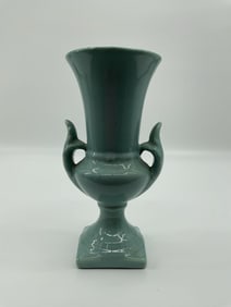 Pale Blue Twin Handled Pedestal Vase