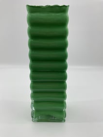 Mid Century Modern Green Ribbed Ceramic Vase