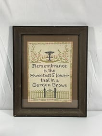Vintage Framed Embroidered Sampler – "Remembrance"