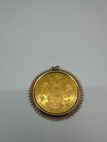 Austrian Gold Coin Pendant in Ornate Gold Bezel
