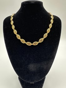 18kt Gold Designer Link Necklace Signed Jean Paris Zodiac Sign