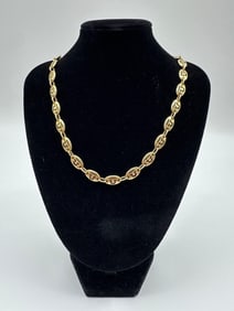 18kt Gold Designer Link Necklace Signed Jean Paris Zodiac Sign