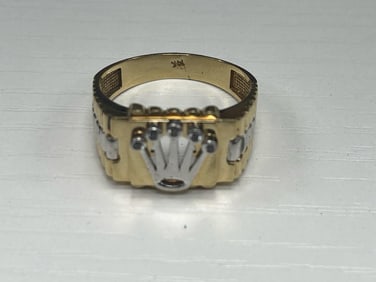 10K Two-Tone Rolex-Inspired Gold Ring W/ Diamonds