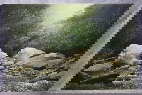J Wayne Bystrom (20th C American), Original Oil Painting: River Scene by Jay Wayne Bystrom Dimensions: H:24in L:36in