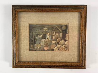 Vintage Papercut 3D "Bookshop" by Anton Pieck - Dutch: This exquisite framed papercut artwork by renowned Dutch artist Anton Pieck captures a charming, book-filled interior scene. Pieck, celebrated for his detailed and nostalgic illustrations, brings