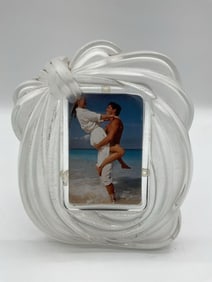 Frosted and Clear Swirl glass Picture Frame with Bow Accent