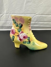 Vintage Limoges Porcelain Boot Vase with Hand-Painted Roses