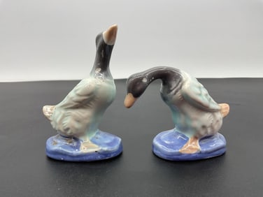 Vintage Blue and White Porcelain Goose Figurines