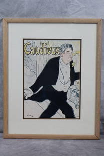 HENRI DE TOULOUSE-LAUTREC (1864-1901) Poster: Caudieux by Lautrec collectors edition print with signed COA on the back. imensions: H:22in L:17in