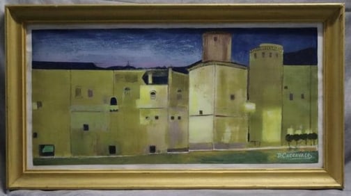 Castle scene painting signed D. Caccavale