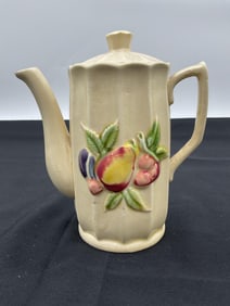 Vintage Ceramic Fruit Relief Teapot with Scalloped Body