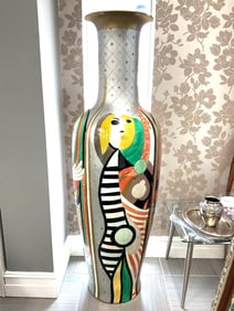 Oversized Hand-Painted Picasso Style Ceramic Floor Vase