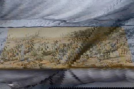 Antique Woven Tapestry - Venice's Grand Canal: This antique tapestry intricately captures a bustling scene along Venice&#39;s iconic Grand Canal. It showcases gondolas, Venetian architecture, and lively interactions in a timeless woven design. The