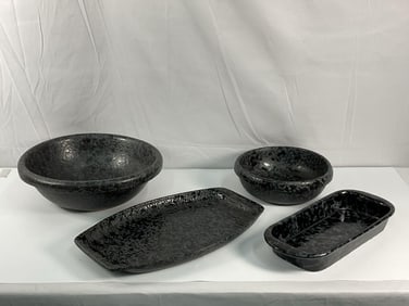 4 Pcs - Bennington Potters Vermont Agate Blue/Black Ware Dishes - Box 16
