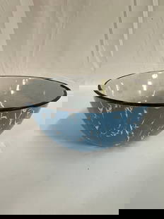 Antique Blue and White Mixing or Serving Bowl - Graniteware Box 1 - Photo 2: A vintage blue and white swirled enamelware bowl, likely from the early to mid-20th century. This piece features a classic marbled pattern with a white interior and a darkened rim, characteristic of g