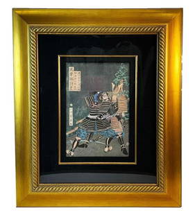 Japanese Ukiyo-e Woodblock Print by Yoshikazu: Japanese woodblock print, fighting samurai by artist Utagawa Yoshikazu. A stunning Japanese woodblock print by the renowned artist Utagawa Yoshikazu depicting a fierce scene of fighting samurai. The v