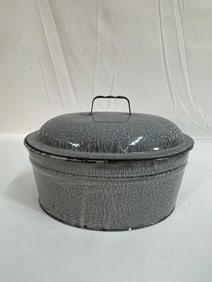 Oval Buttle Kettle or Carrier Mottled Grey Graniteware- Box 1 - Photo 1
