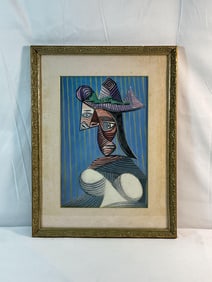 "Bust of a Woman Wearing a Striped Hat" by Pablo Picasso (after)