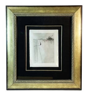 Salvador Dali Etching on Silk: This etching, titled &#34;Inferno 1,&#34; is part of Salvador Dalí&#39;s Divine Comedy series. The piece depicts a surreal and thought-provoking interpretation of Dante&#39;s Inferno, showcasing Dal�