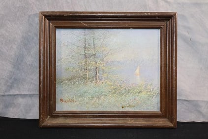 Vintage Oil Painting, signed Swan