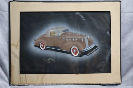 Dom Pacitti (American) Painting of a classic car Lasalle 350 convertible
