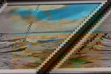 ALLEN HERMES (AMERICAN, 1913-2004) PAINTING: Beach Scene, oil on canvas, signed Allen Hermes Dimensions: H:22in L:28in