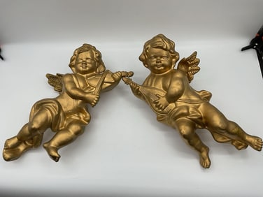 Pair of Gilded Baroque-Style Cherub Wall Plaques
