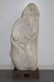 A.P Martinez White Marble Statue: Marble carving-native women, &#34;Pueblo Woman&#34; AP Martinez Dimensions: H:35in L:13in W:8in