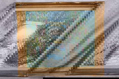 "Garden" signed R. Weaver: Garden scene, oil on canvas, signed R. Weaver, H26in L30in