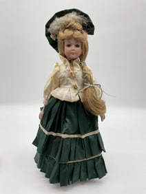 Victorian-Style Kingstate Porcelain Doll in Green Dress