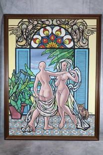 Guido Betancourt (Cuban) Oil On Canvas: Oil on canvas original artwork by Cuban/American artist Guido Betancourt signed and dated 1982. Dimensions: H:52in L:39in