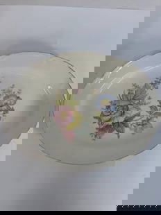 Edwin M. Knowles China Company Platter 1900's - West Virginia- Box 7 - Photo 19: A beautifully decorated vintage porcelain serving platter featuring a delicate floral motif with pastel-colored flowers and green foliage. The edges are slightly scalloped with a subtle gold trim, add