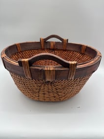 Handwoven Wicker and Wood Basket