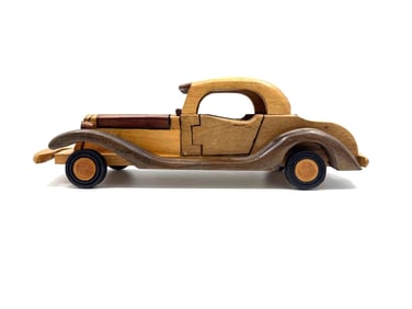 Handcrafted Wooden Model Car with Cuban Flag Roof