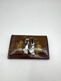 Lacquered Wood Card Holder with Mother-of-Pearl Inlay