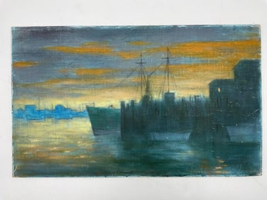 Ship Yard, Signed, Artist Unknown