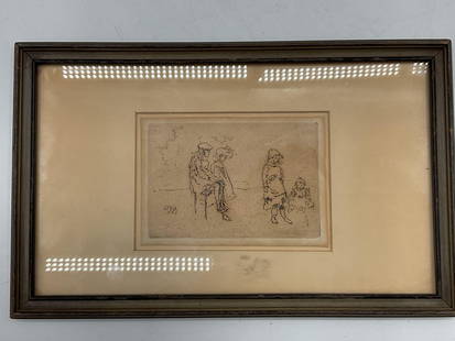 James abbott McNeill Whistler (American, 1834-1903) etching "The Menpes Children": Children, drawing on paper,titled &#34;The Menpes Children&#34; by James Abbott Mcneill Whistler. Dimensions: H6in L10in