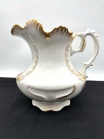 Antique White Ceramic Pitcher with Gilt Trim - Yale