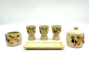 Mid-Century Japanese Hand-Painted Ceramic Condiment Set