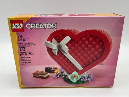 LEGO Creator Valentine’s Day Heart Box Set 40759: Seasonal LEGO Creator set shaped like a heart-shaped gift box with a bow and floral accents. Includes 126 pieces and is designed for ages 7 and up. Part of the Celebration Series. Dimensions: H6in