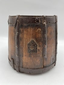 Antique Wood and Brass Storage Vessel