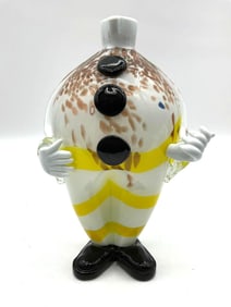 Murano Style Clown Figurine with Yellow Stripes